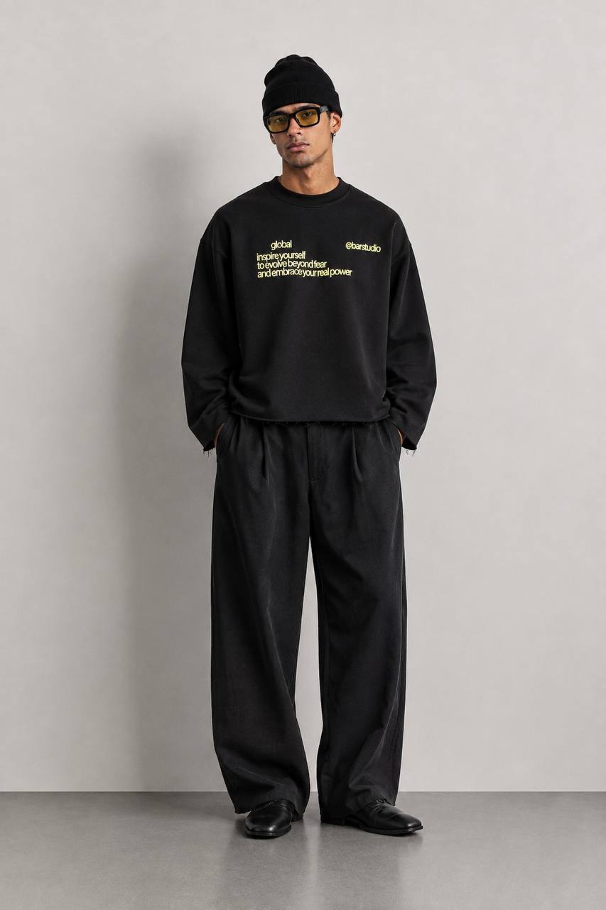 Crewneck – Washed Black – סווטשירט קרו אוברסייז בצבע שחור משופשף | MIDLÉEZ