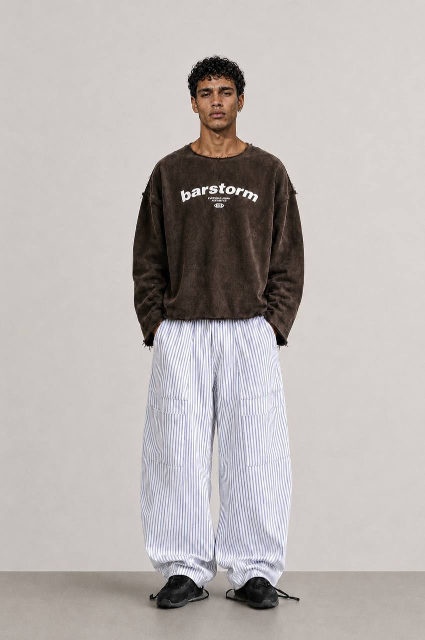 Crewneck – Acid Wash Brown – סווטשירט קרו אוברסייז בצבע חום אסיד ווש | MIDLÉEZ