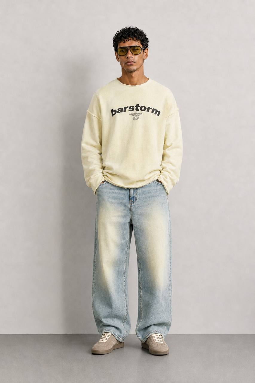 Crewneck – Washed Cream – סווטשירט קרו אוברסייז בצבע קרם משופשף | MIDLÉEZ