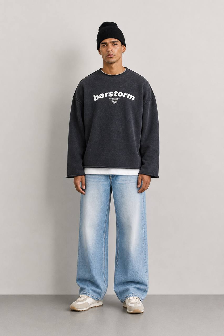 Crewneck – Washed Charcoal – סווטשירט קרו אוברסייז בצבע אפור פחם משופשף | MIDLÉEZ