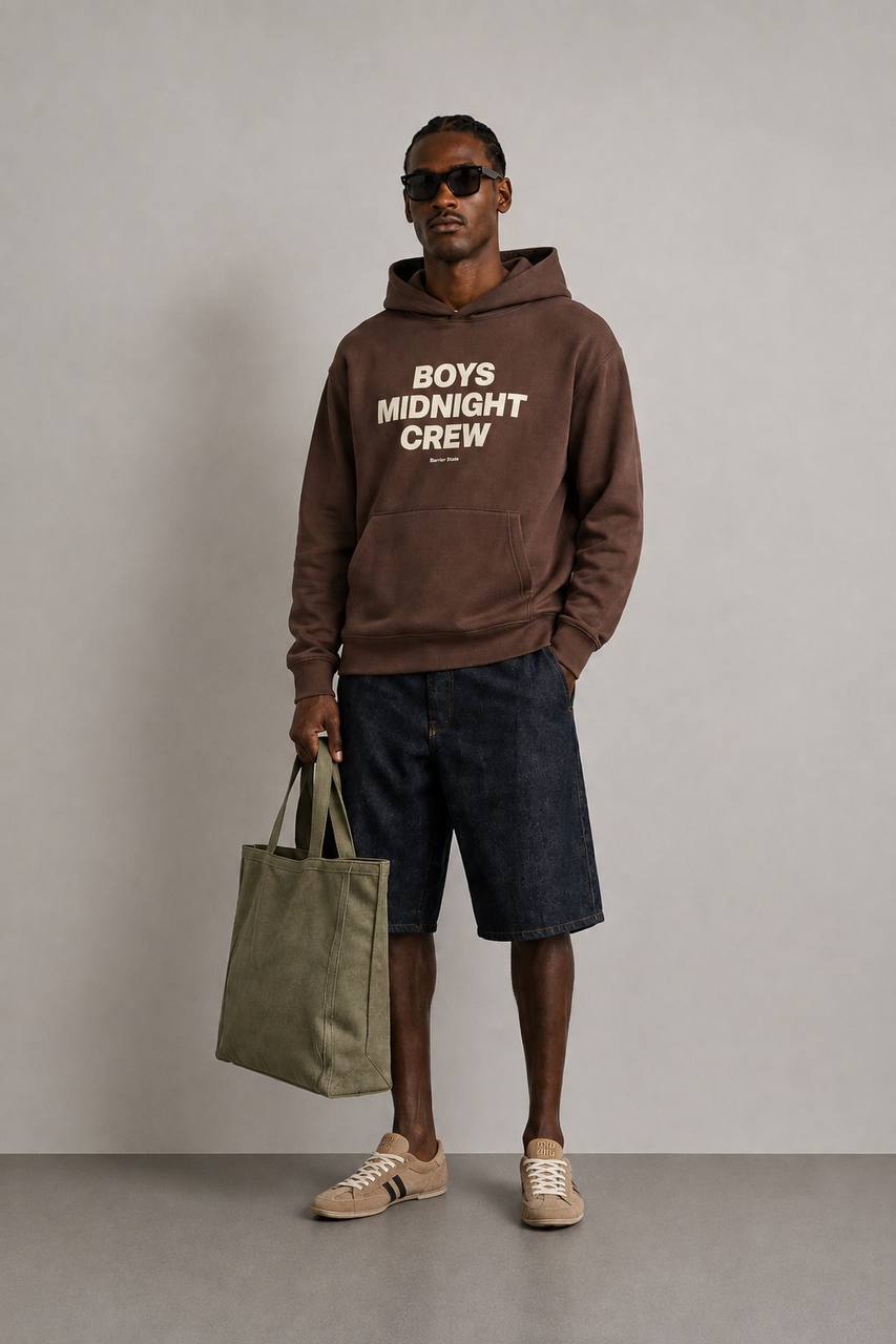 Boys Midnight Crew Hoodie – Washed Brown – קפוצ'ון אוברסייז בצבע חום משופשף | MIDLÉEZ