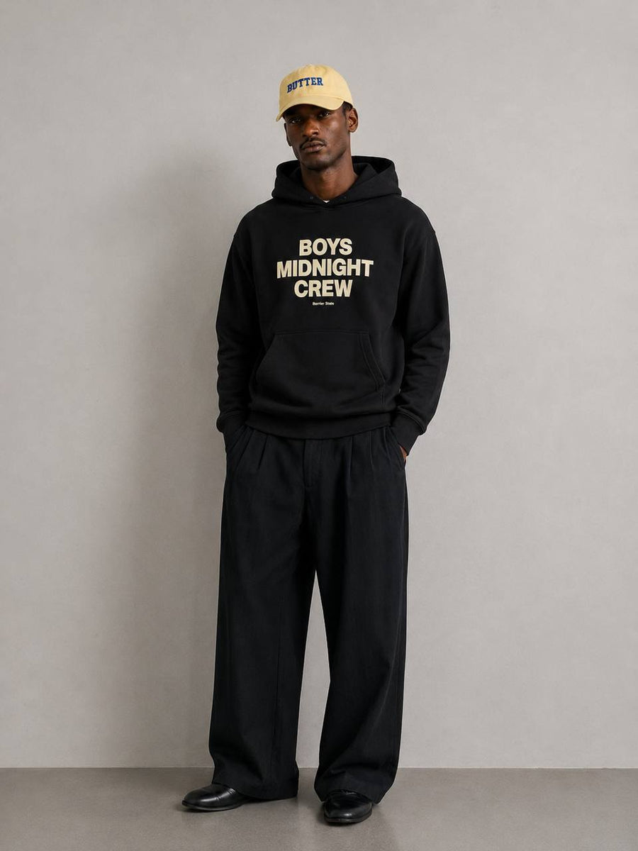 Boys Midnight Crew Hoodie – Black – קפוצ'ון אוברסייז בצבע שחור | MIDLÉEZ